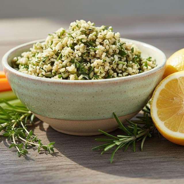 Herb-Crusted Tofu Bowl – Lemon Quinoa & Avocado Salsa